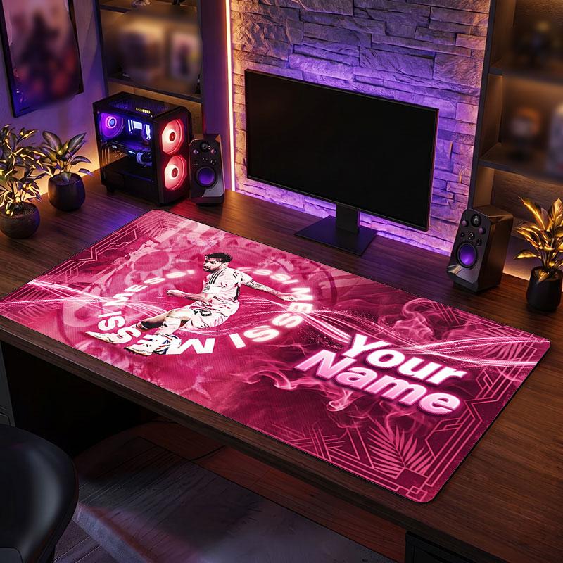 Tappetino per Mouse Grande Personalizzato Lionel Messi, Stampa Testo Nome Personalizzato, Tappetino da Scrivania Antiscivolo con Logo Calcio, Regalo per Gamer