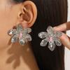 Vintage Metal Big Flower Shaped Stud Earrings for Women Exaggerated Gold Color Floral Statement Earrings Holiday Jewelry