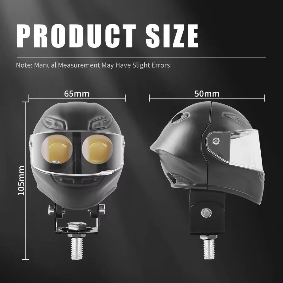 Helmet Style Fog Driving Light Motorcycle LED Headlight Dual Eye White Yellow Projector Lens Spotlights for Moto Offroad Tractor
