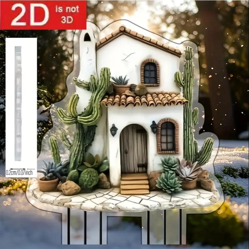 1 piece of whimsical cactus house garden stake - perfect for flower pots and lawns, ideal home and garden decoration gift,