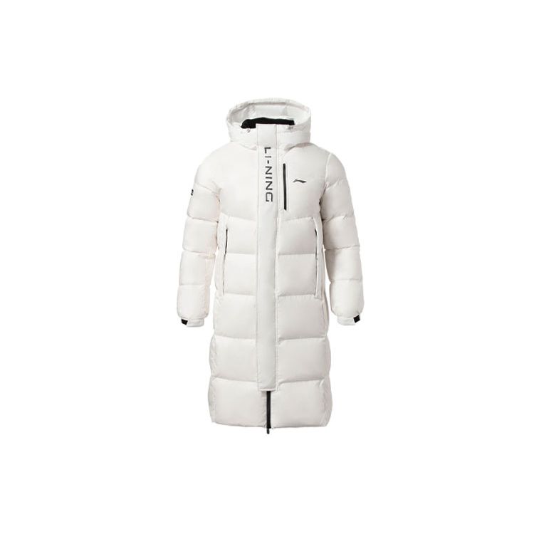 Li-Ning Veste chaude à capuche mi-longue à imprimé logo série entraînement pour homme Vêtements d'extérieur Blanc AYMR149-4