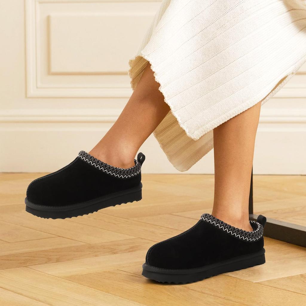 Mote Crestar Dame Ekte Semsket Skinn Fuzzy Tøfler Vinter Fluffy Hold Varmen Sklisikre Tøfler Innendørs Dame Koselige Pelskledde Hus Flate Støvletter