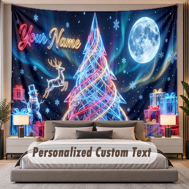 Natal (162) Tema Tapeçaria Personalizada Nome Personalizado Texto Pendurado na Parede Tapeçaria Decoração de Fundo para Casa