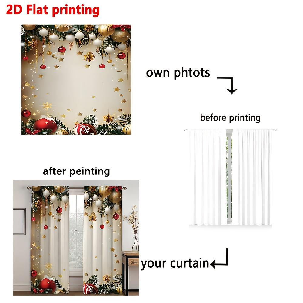 Set Of 2 Christmas Ball Star Curtains Golden Red Pine Leaf Print Semi Living Room Kitchen Bedroom Decor Curtain With Rod Pocket Sheer Polyester