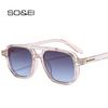 SO&EI Ins Popular Fashion Double Bridges Square Sunglasses Women Gradient Shades UV400 Retro Men Trending Rivets Sun Glasses