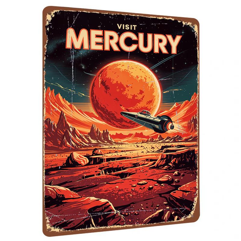 

Vintage Sci Fi Mercury Planet Spaceship Metal Tin Sign Living Room Bar Wall Decor Hanging 20x30cm（7.8x11.8inch）