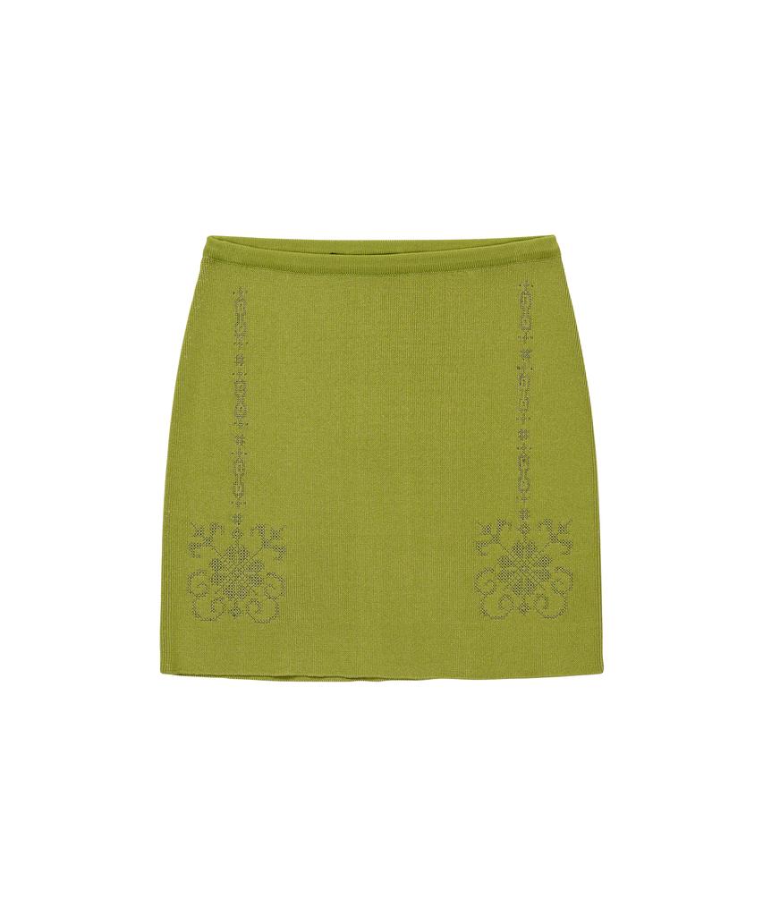 Wellbeing Express Embroidered Knit Mini Skirt Leaf Green