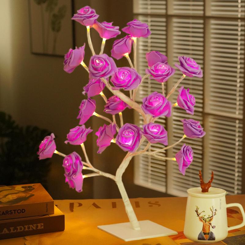 USB Remote Control LED Rose Tree Night Light for Bedroom - Perfect As a Birthday Gift.