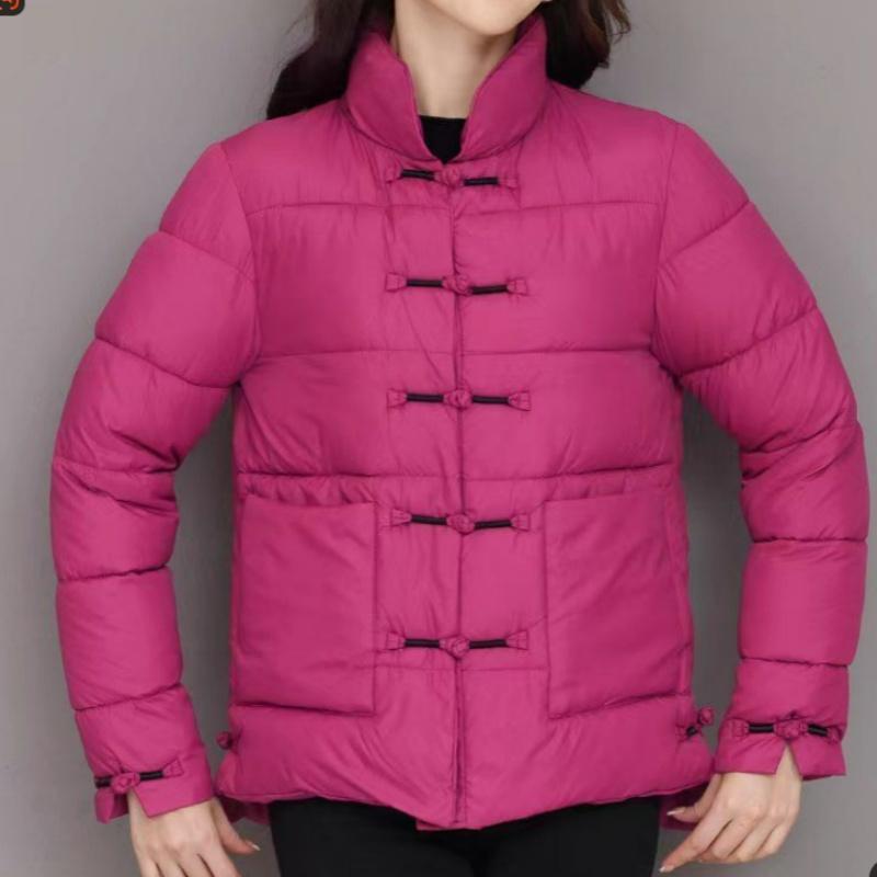 Retro Literary and Artistic Plate Buckle Stand-up Collar Winter Down Padded Jacket Women's Loose Thickened All-match Warm Bread Jacket Padded Jacket