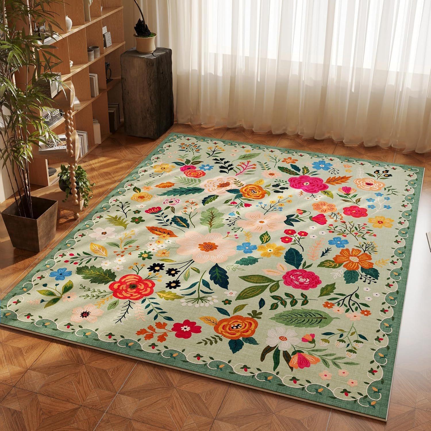 

Bohemian Floral Carpet Living Room Coffee Table Carpet Mat Imitation Cashmere Washed Bottom Anti Slip Entrance Door Mat 40X60CM