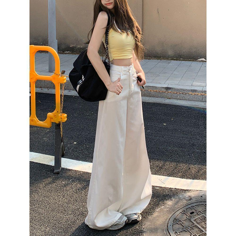 High-Waisted American Style Wide-Leg White Jeans: Summer 2026 Flattering Slimming Loose Straight Pants