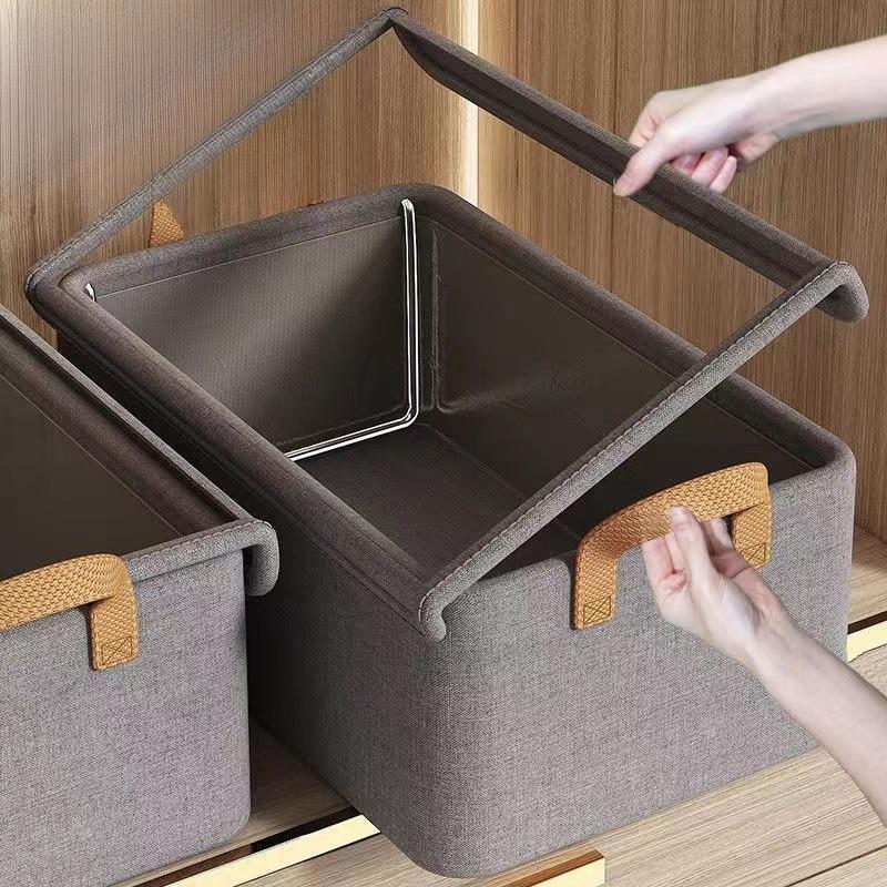 3pcs Foldable Storage Box with Lid-Wardrobe Organizer,Durable Non-Woven Fabric, For Living Room, Laundry Room, Clothes Organizer