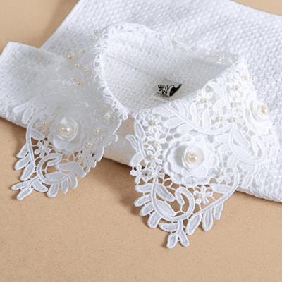 Col Faux Élégant pour Femmes Perles Blanc Coton Faux Cols Femme Broderie Dentelle Col Amovible Chemise Faux Col Chemisier