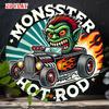 D Flat Pc Monster Hot Rod Round Wall Art  Vintage Car Retro Style Flame Design Durable Aluminum IndoorOutdoor Decor