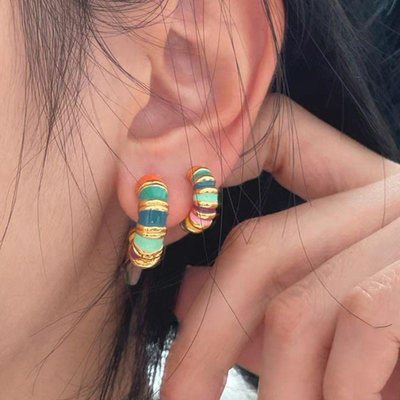 Color Enamel Earrings, High-end Niche Design, Retro Exquisite Temperament, Versatile and Simple Earrings, Stud Earrings, Women's Earrings.