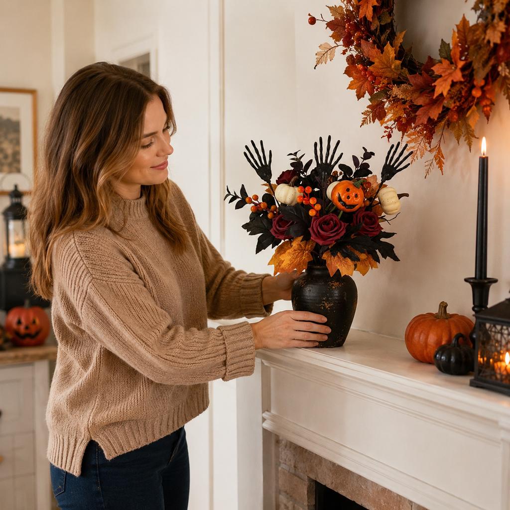 Halloween Decorations Faux Pumpkin Branch Bouquet for Party and Home Decor