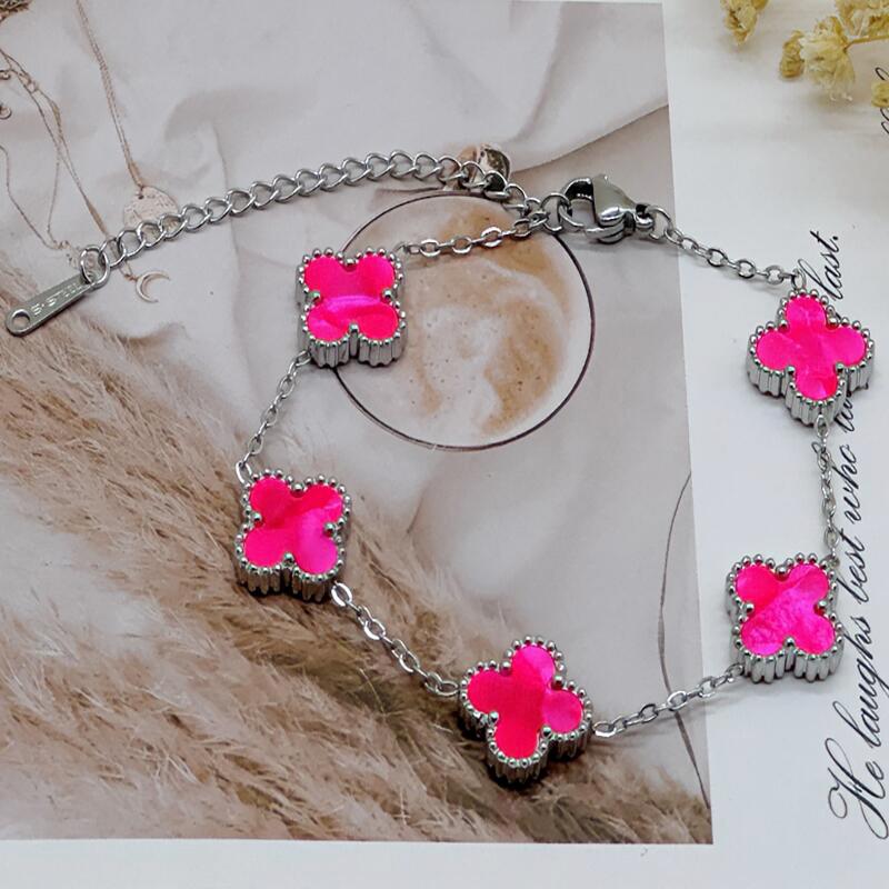 

Браслет из пяти цветков с четырьмя листочками клевера, высотой 15 мм, двухсторонний браслет из ракушек 18 карат без потери цвета 18K