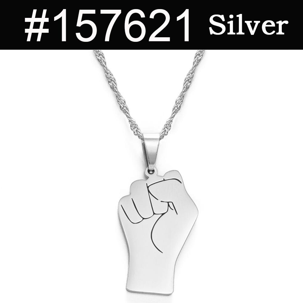 Anniyo Black Lives Matter African Pendant Necklaces Women Men,Silver Color/Gold Color Fist Necklaces Africa Ornament #157621 60cm or 23.6 Inches