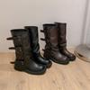 Thick-soled Belt Buckle Western Boots Women's New Versatile Mopping Boots Pleated Pile Boots Medium and Long Tube Pants Tube Boots