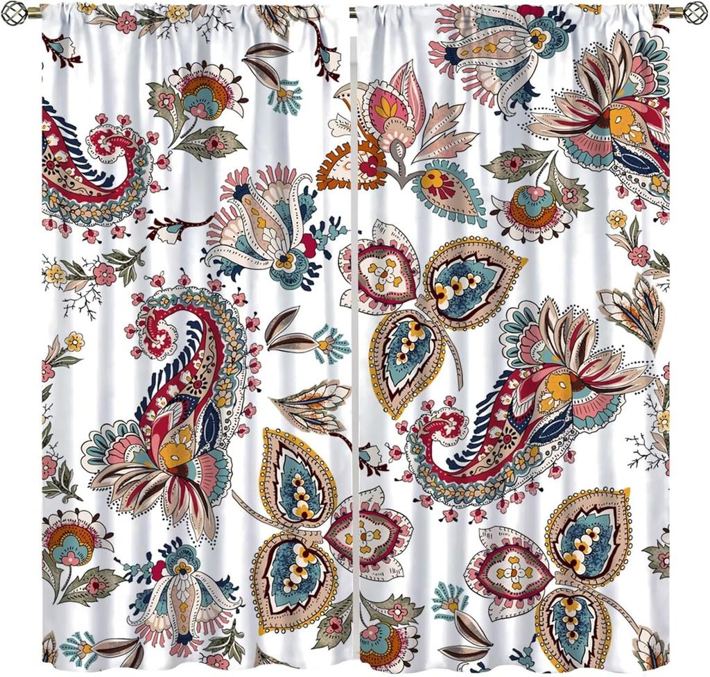 Insulated Colorful Floral Curtains Vintage Tribal Ethnic Abstract Paisley Mandala Pattern Print Bedroom Curtain Boho Polyester Washable Sleeping Area