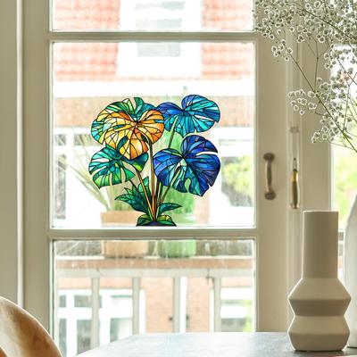 Green Plant Turtle-back Leaves Glass Window Beautification and Decoration, Static Electricity Window Stickers