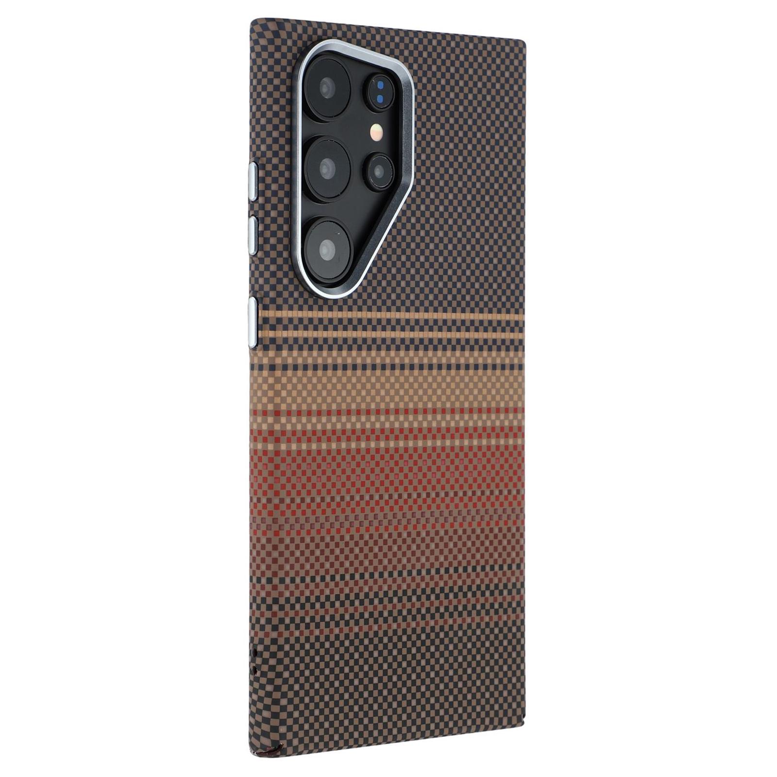 

For Samsung Galaxy S23 Ultra Case Compatible with MagSafe Carbon Fiber Texture Water-Transfer PC Phone Cover Gold