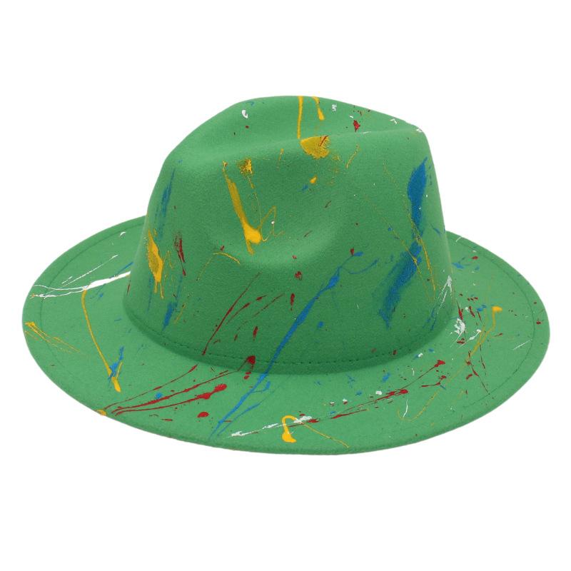 2022 New Paint Graffiti Artist Top Hat Foreign Trade Cross-Border Felt Hat Fashion Jazz Hat Fedorahat