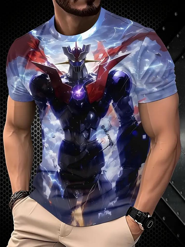 Classic Anime Mazinger Z Robot 3D Printed T-shirt Summer Men's Cartoon Short Sleeved Shirt Harajuku Street Casual Round Neck Pullover