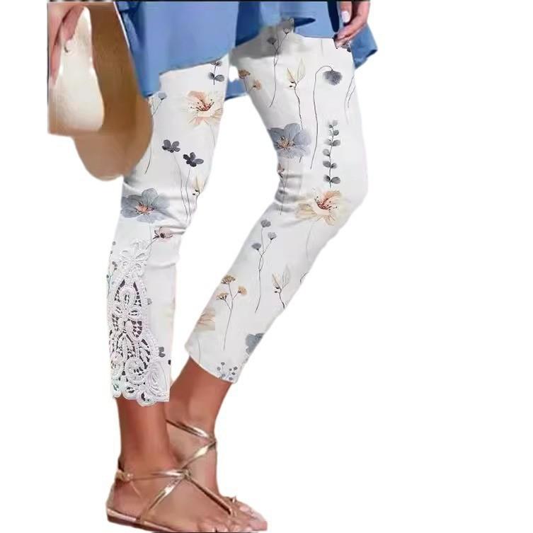 2024 summer new cross-border European and American Amazon wish beach cropped pants lace splicing women s pants X1912 S