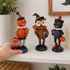Cute Spooky Shelf Sitters Wooden Halloween Resin Figurines Pumpkin Scarecrow Wizard Owl Black Cat Decorative Crafts Statue Rustic Desktop