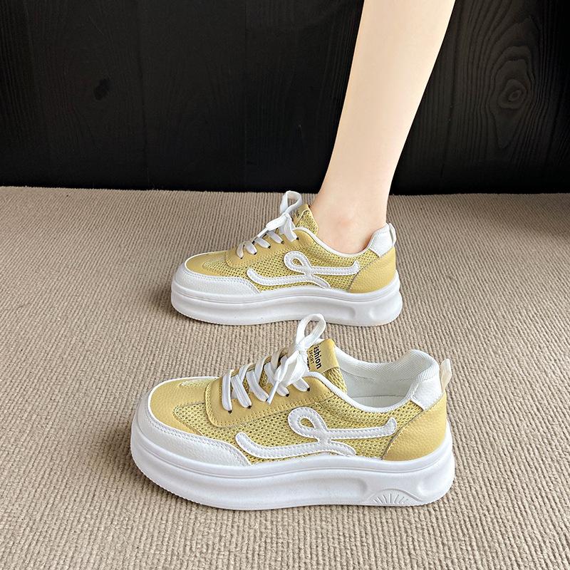 Thick-soled breathable small mesh white shoes women's 2025 new summer thin board shoes versatile height-increasing sports and leisure shoes women