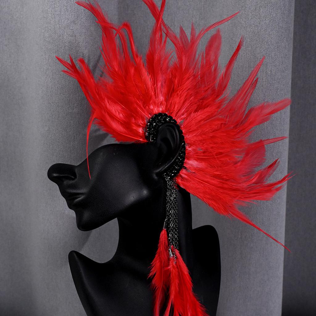 Handmade Feather Ear Cuff Imitation Feather Wrap Not Piercing Tassel Ear Clip Cuff Earrings for Women Wedding Cosplay