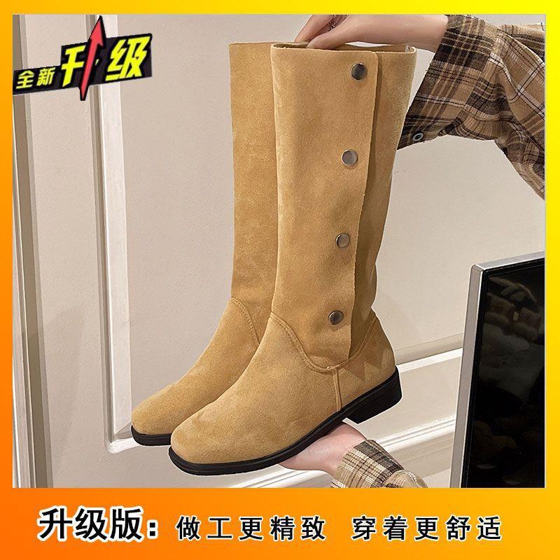 Non-slip temperament thick heel thin boots 2025 autumn and winter new Martin boots solid color outer wear knee boots cover boots