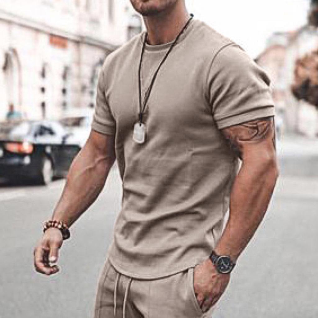 Men's summer short-sleeved round neck T-shirt shorts sports and casual 2-piece set
