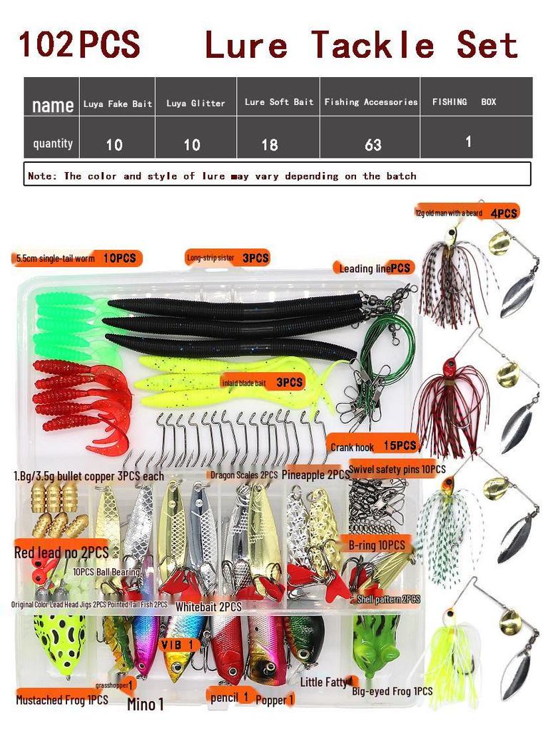 Lure Spinner & Soft Bait Thunder Frog Minnow Hook Combo Set In Box