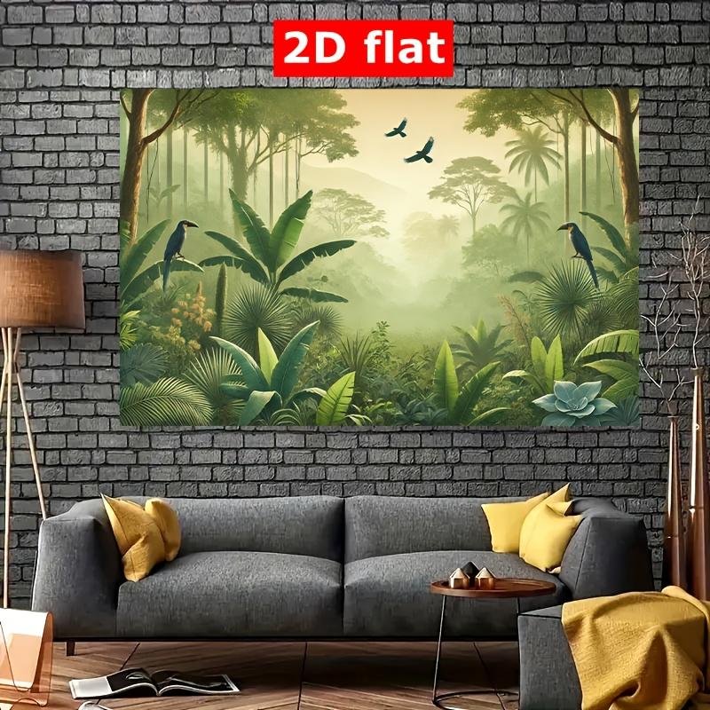 2D plane 1 vivid tropical jungle scene featuring abundant greenery monkeys and birds for birthday celebration