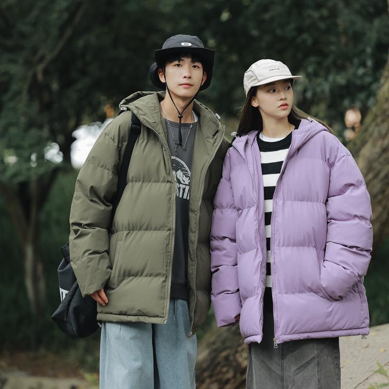 

Men s and Women s Solid Color Hooded Winter Cotton Jacket - Loose, Thick, and Warm Outerwear L