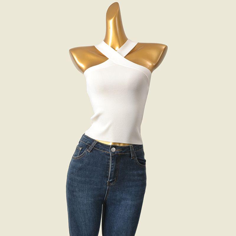 

Cross Knitwear Fashion Wind Slim Looking Halterneck with Suspenders