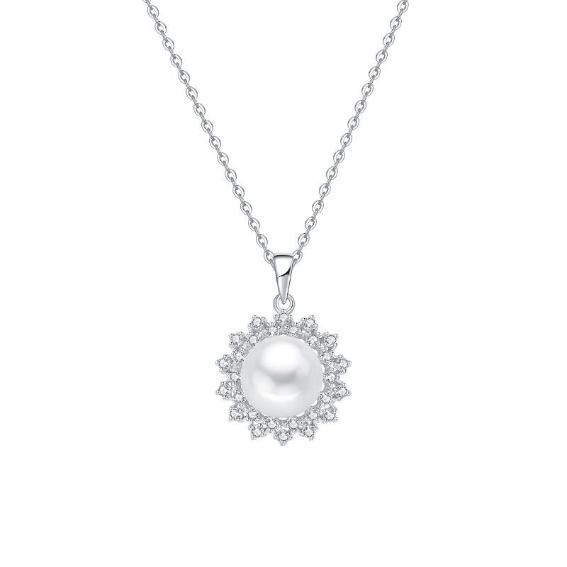 Elegant Freshwater Pearl & Zircon Women s Necklace in S925 Sterling Silver 925 Sterling Silver