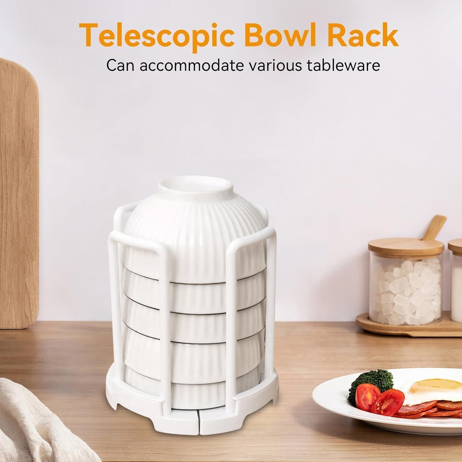 Bowl Rack, Adjustable Plate Holders for Dinner Plates Retractable Plates Organizer Dish Holder Plate Dish Rack Organizer with Handle for Kitchen Bowl