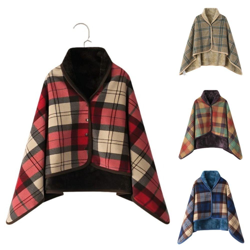 Multi-function Plaid Wearable Blanket Thicken Soft Casual Office Blanket Warm with Button Home Shawl Blanket Bedroom