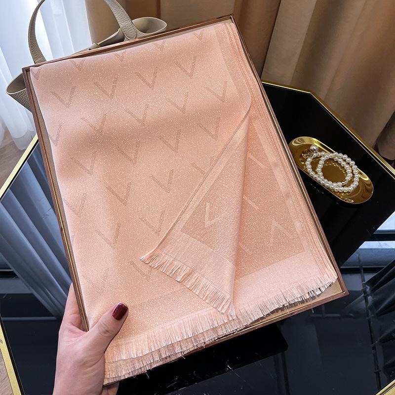 Spring Imitation Silk Scarf, Letter Warm Decoration, Sunscreen Shawl, Korean Version Of Tencel Cotton Scarf For Women