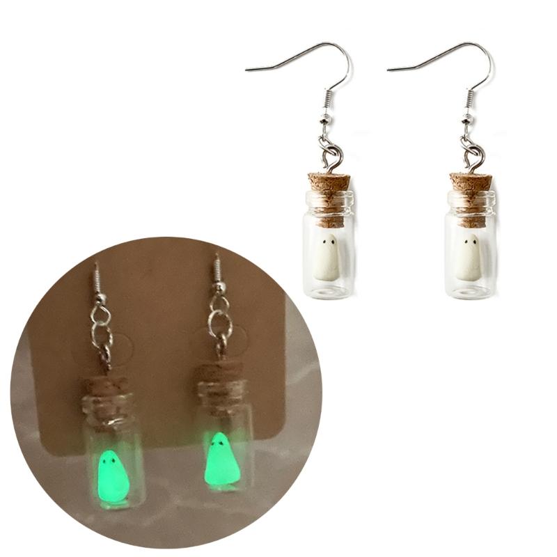 Halloween White Specter In Glass Bottle Dangle Earrings Glow In the Dark Stud Earring for Women Girl Unique Jewelry Gift