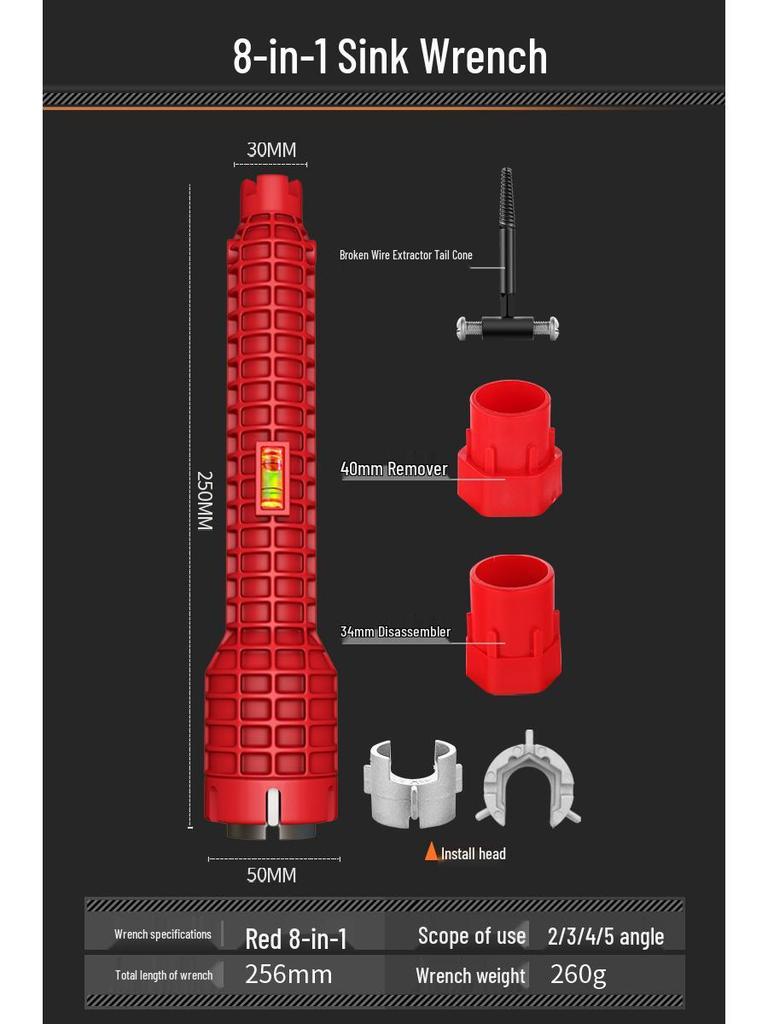 Universal 8-in-1 Sink Wrench: Multifunctional Tool for Water Pipe and Faucet Installation