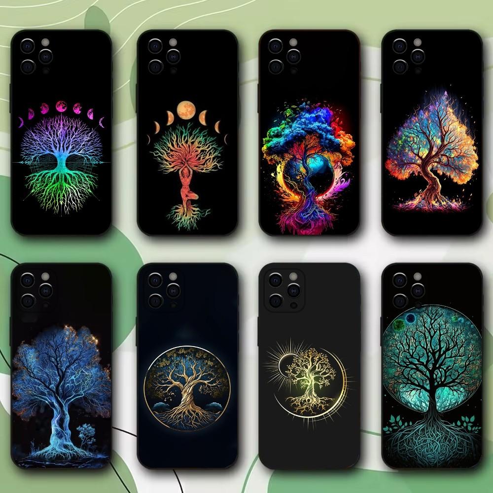 Tree of Life Space Phone Case For iPhone 16,15,14,13,12,11,Pro,X,XS,Max,XR,Plus,Mini Soft Black Cover