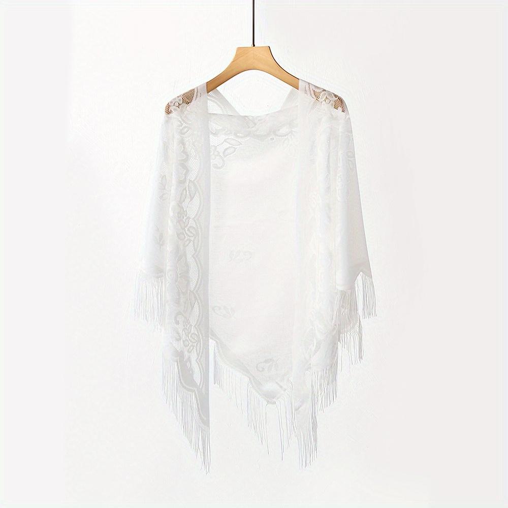 Solid Color Lace Shawl Hollow Out Long Tassel Triangle Scarf Bridesmaid Wedding Party Wrap Long Beach Towel For Women