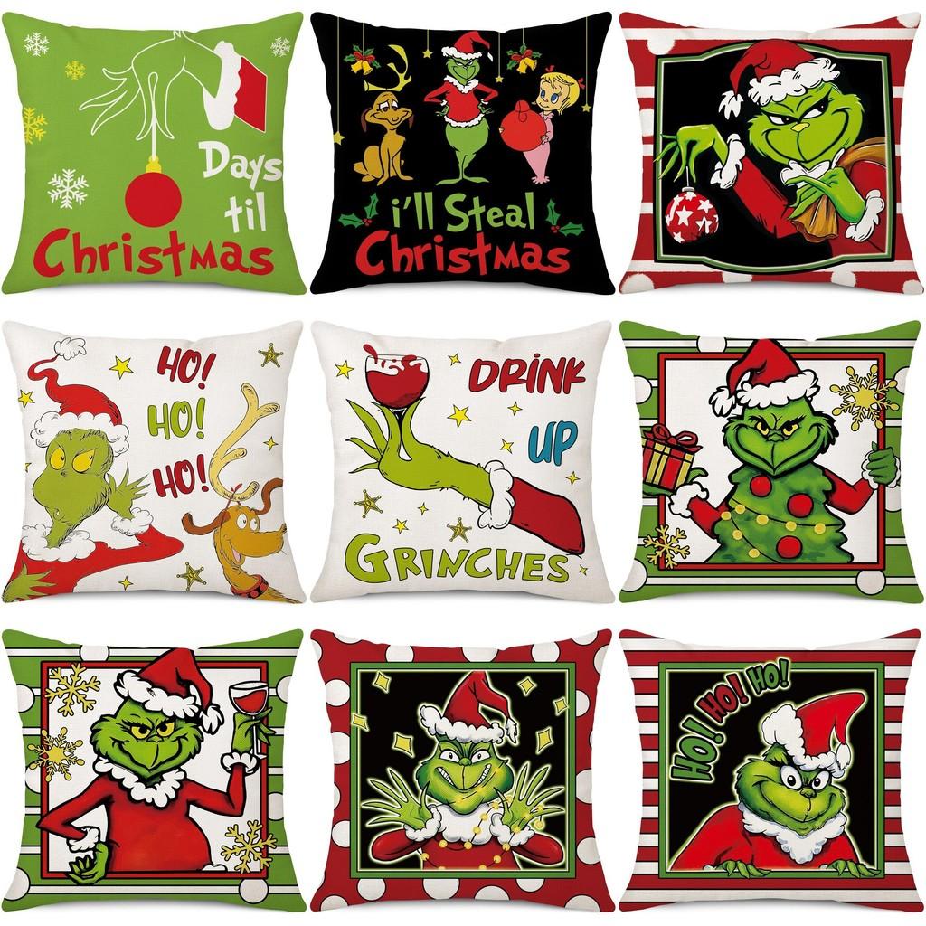 Cozy Green And Red Grinch Christmas Pillow Cover For Stylish Home Dcor 45x45cm