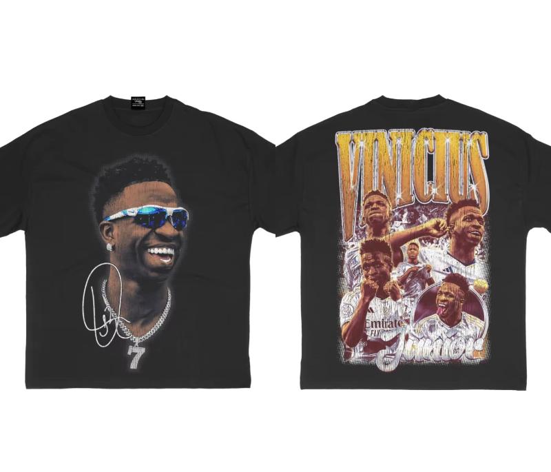 Summer Cotton T-shirt Men's Heavy Retro Tee Hip Hop Oversized Loose Short Sleeves T-shirt Vinicius Jr Print Y2k Short Sleeves