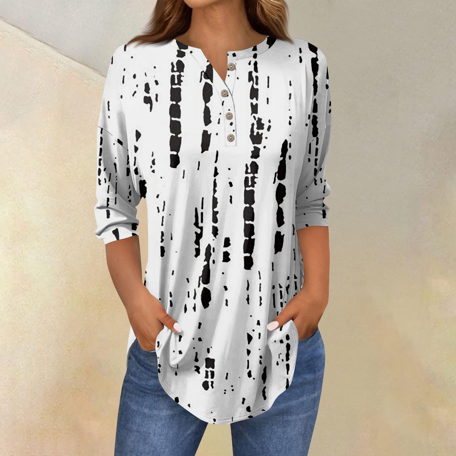 

Сорочки з рукавом 3/4 для жіночої моди Повсякденна футболка з круглим вирізом і принтом L