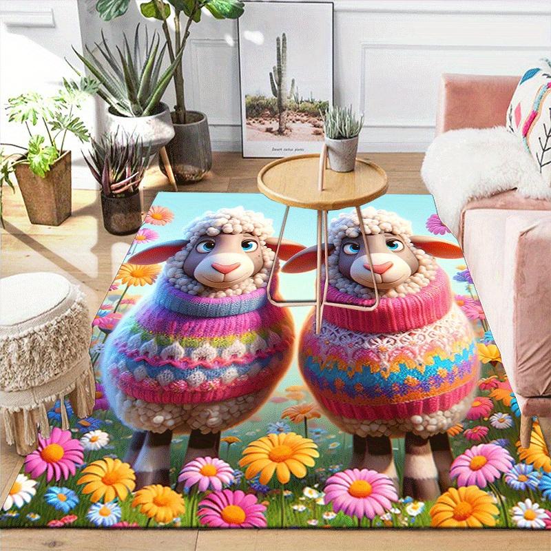 1pc Happy Lamb Pattern Area Rug, Anti Slip Non Shedding Stain Resistant Carpet